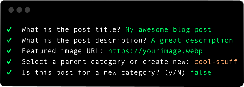 Example of CLI used to generate blog posts